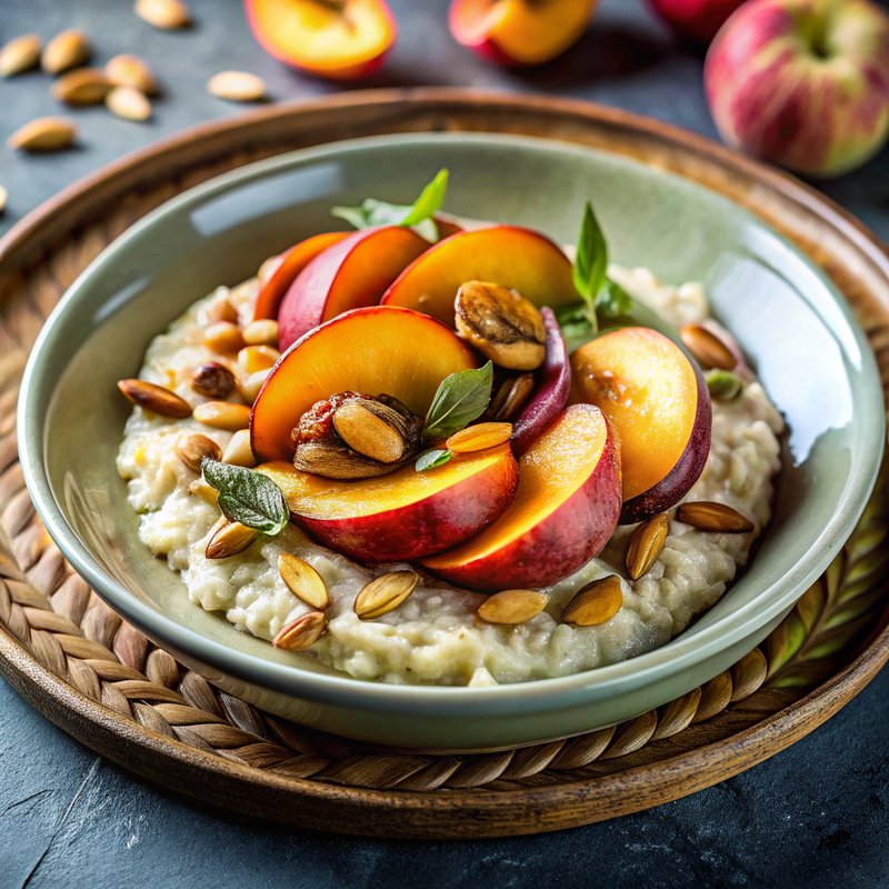 Cardamom-Spiced Oatmeal with Roasted Stone Fruit and Nut Crunch