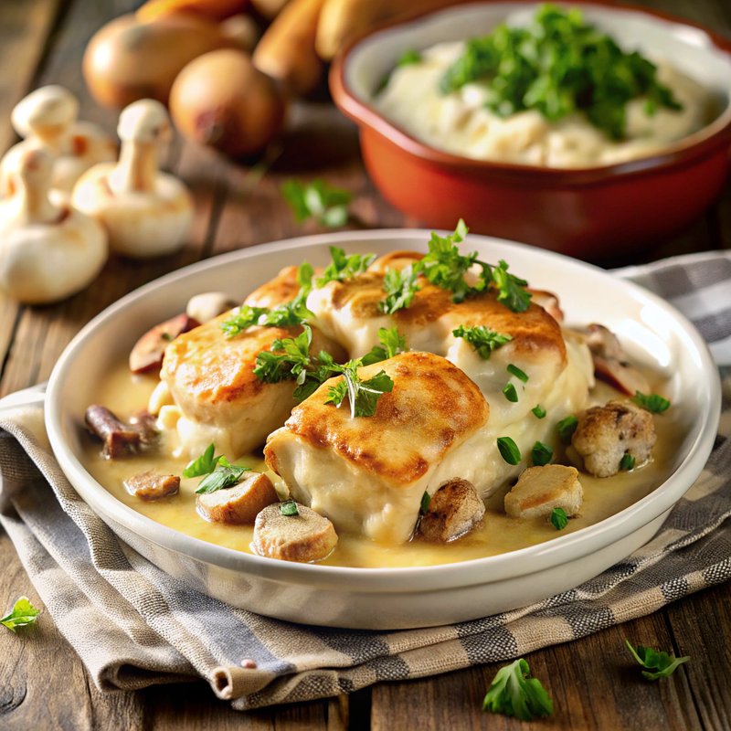 Creamy Chicken and Mushroom Cheese Bake