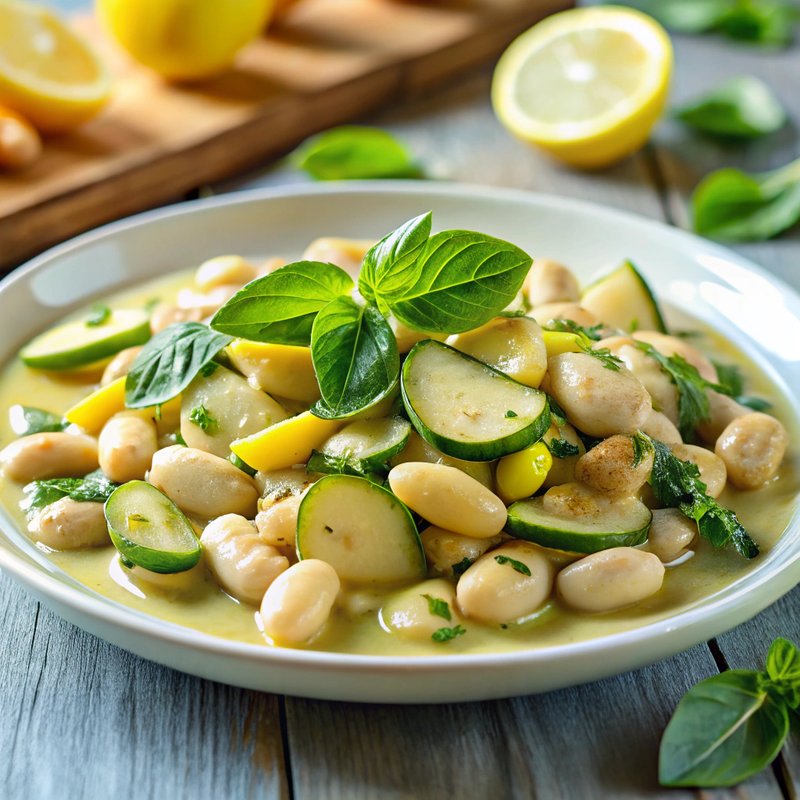 Creamy Lemon and Garlic Butter Beans with Roasted Zucchini and Fresh Basil