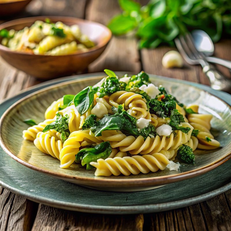 Creamy Spinach Pasta with Mustard Greens