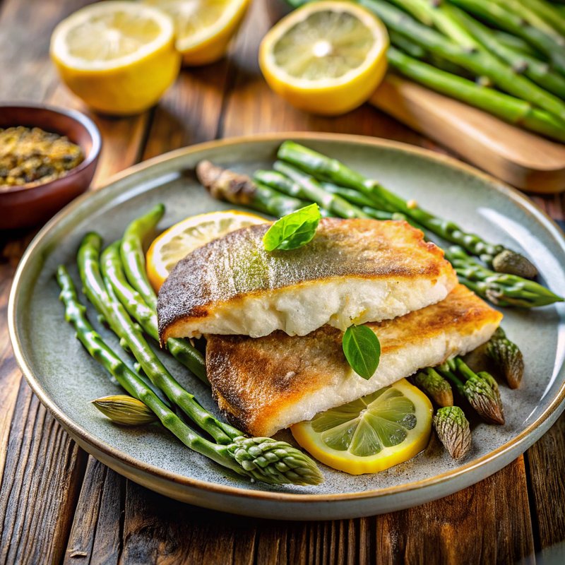 Crispy Sea Bass Fillets with Roasted Asparagus