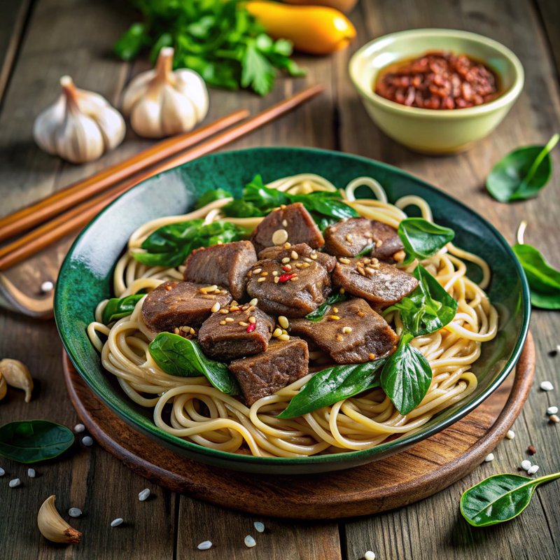 Garlic Beef and Spinach Noodle Bowl