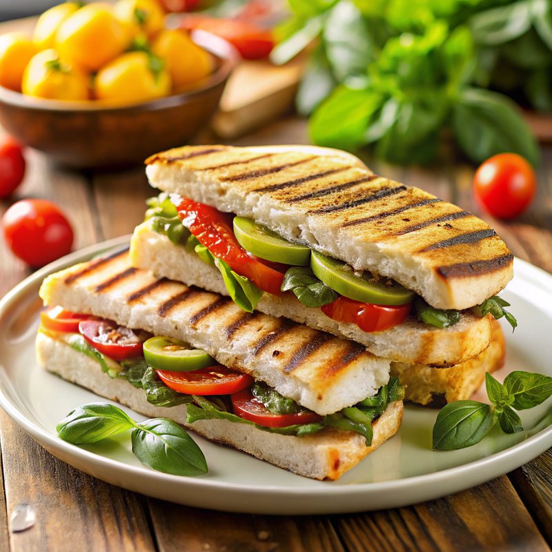 Grilled Chicken and Veggie Panini with Pesto