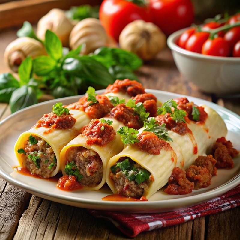 Hearty Meat and Herb Stuffed Manicotti