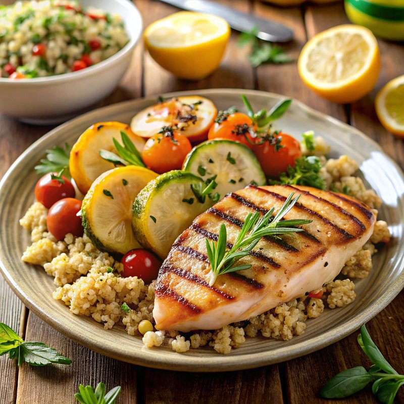 Lemon Herb Grilled Chicken with Quinoa and Roasted Vegetables