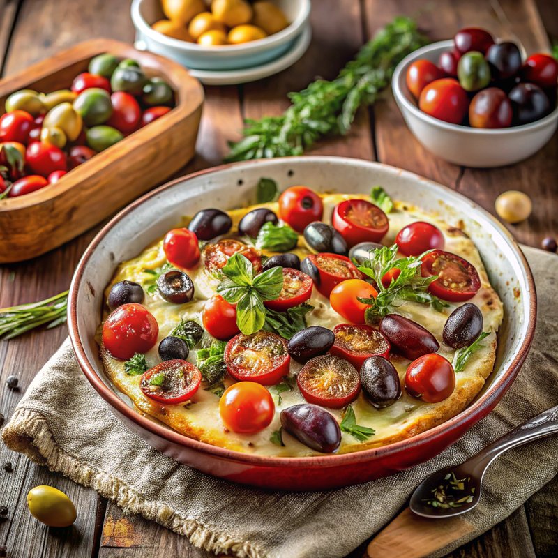 Mediterranean Baked Romano Cheese with Olives, Tomatoes, and Plums