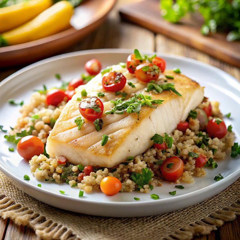 Mediterranean Halibut with Quinoa Tabouli