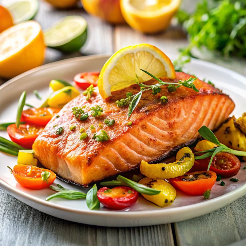 Modified Caribbean Spiced Salmon with Citrus Zest and Grilled Vegetables