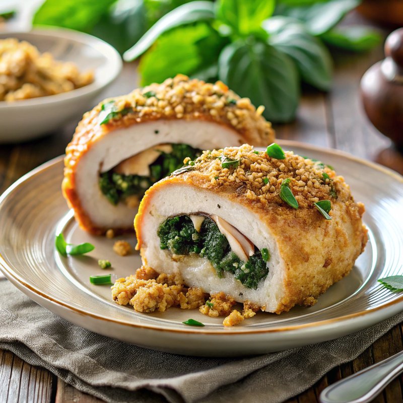 Oven-Baked Stuffed Chicken Breast with Spinach and Bread Crumbs