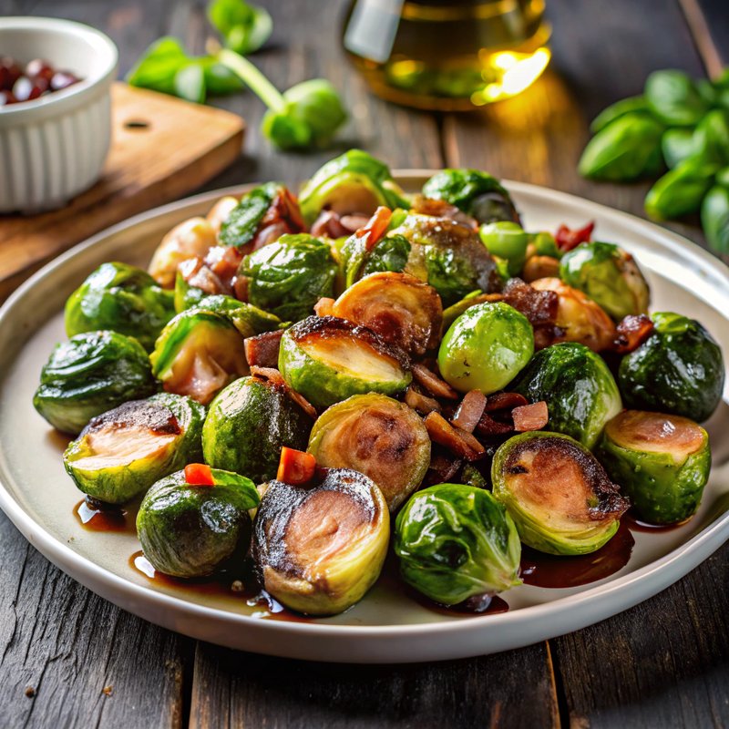 Roasted Brussels Sprouts with Balsamic Reduction and Bacon