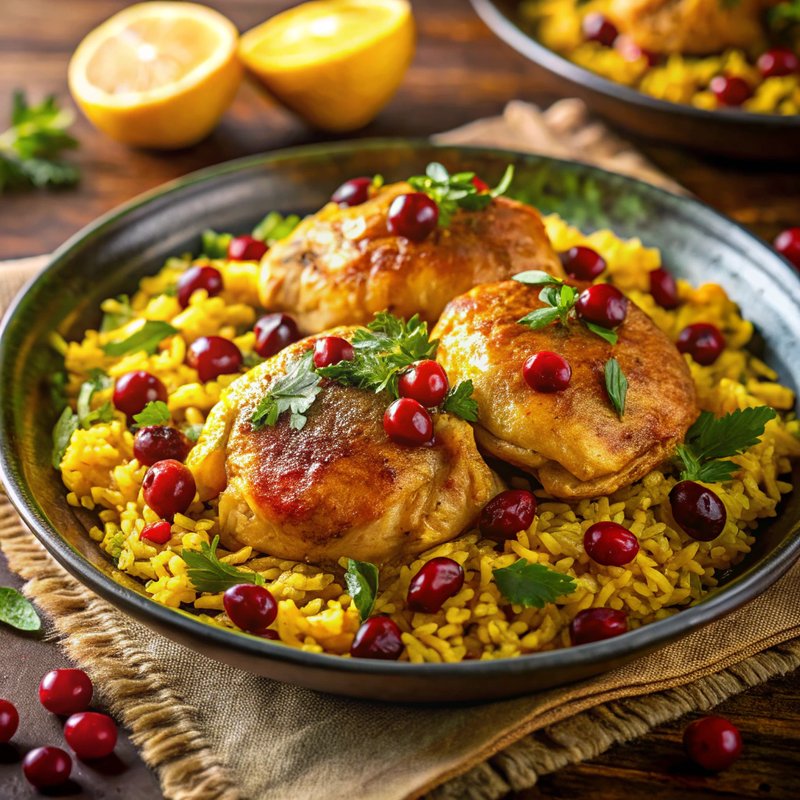 Saffron Chicken Thighs with Cranberry Almond Basmati Rice