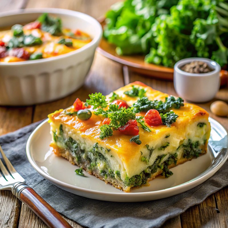 Savory Breakfast Casserole with Kale and Cheddar