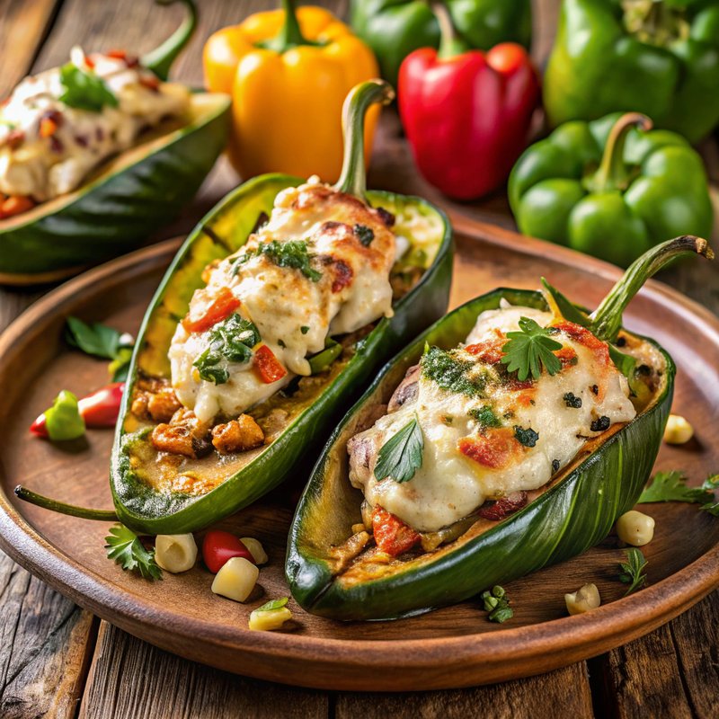 Stuffed Poblano Peppers with Grilled Chicken
