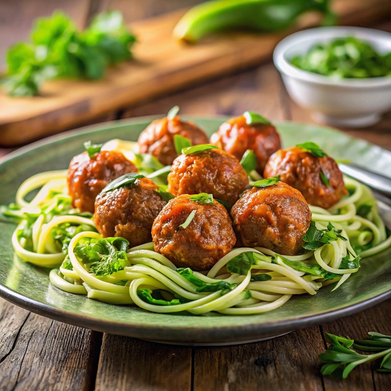 Zucchini Noodles with Savory Meatballs